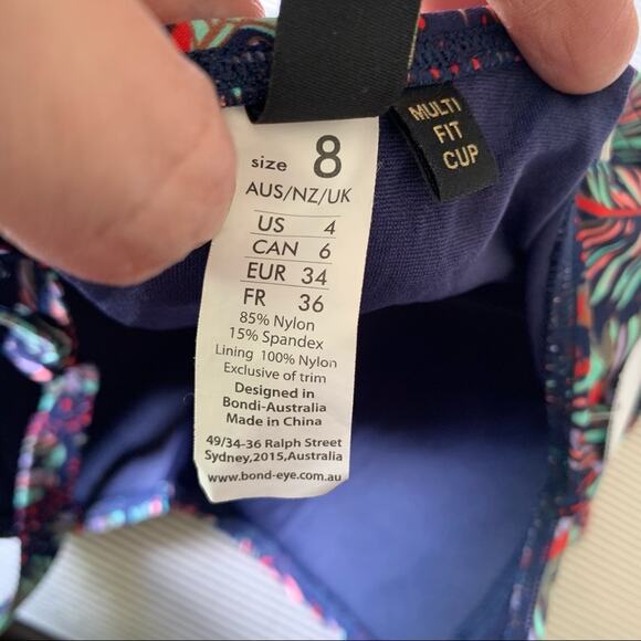 Bond-Eye Australia Swimsuit Womens 4 Blue Floral Tropical One Piece Resort Pool - Picture 4 of 5